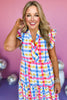 Pink Multi Check Print Banded V Neck Ruffle Sleeve Midi Dress, plaid dress, easter dress, must have dress, must have style, weekend style, spring fashion, elevated style, elevated style, mom style, shop style your senses by mallory fitzsimmons, ssys by mallory fitzsimmons