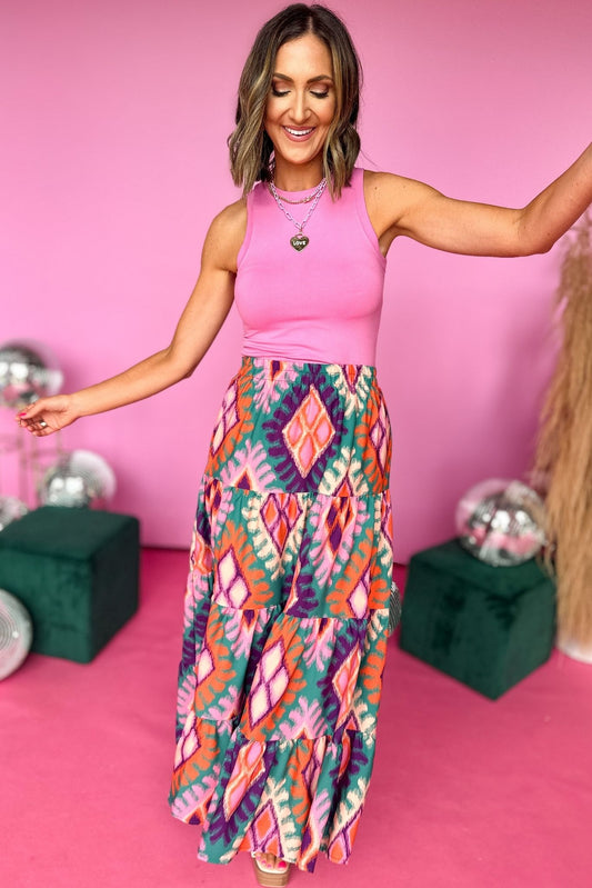 SSYS The Sadie Skirt In Pink Ikat Print, maxi skirt, SSYS the Label, eleavted style, shop style your senses by mallory fitzsimmons