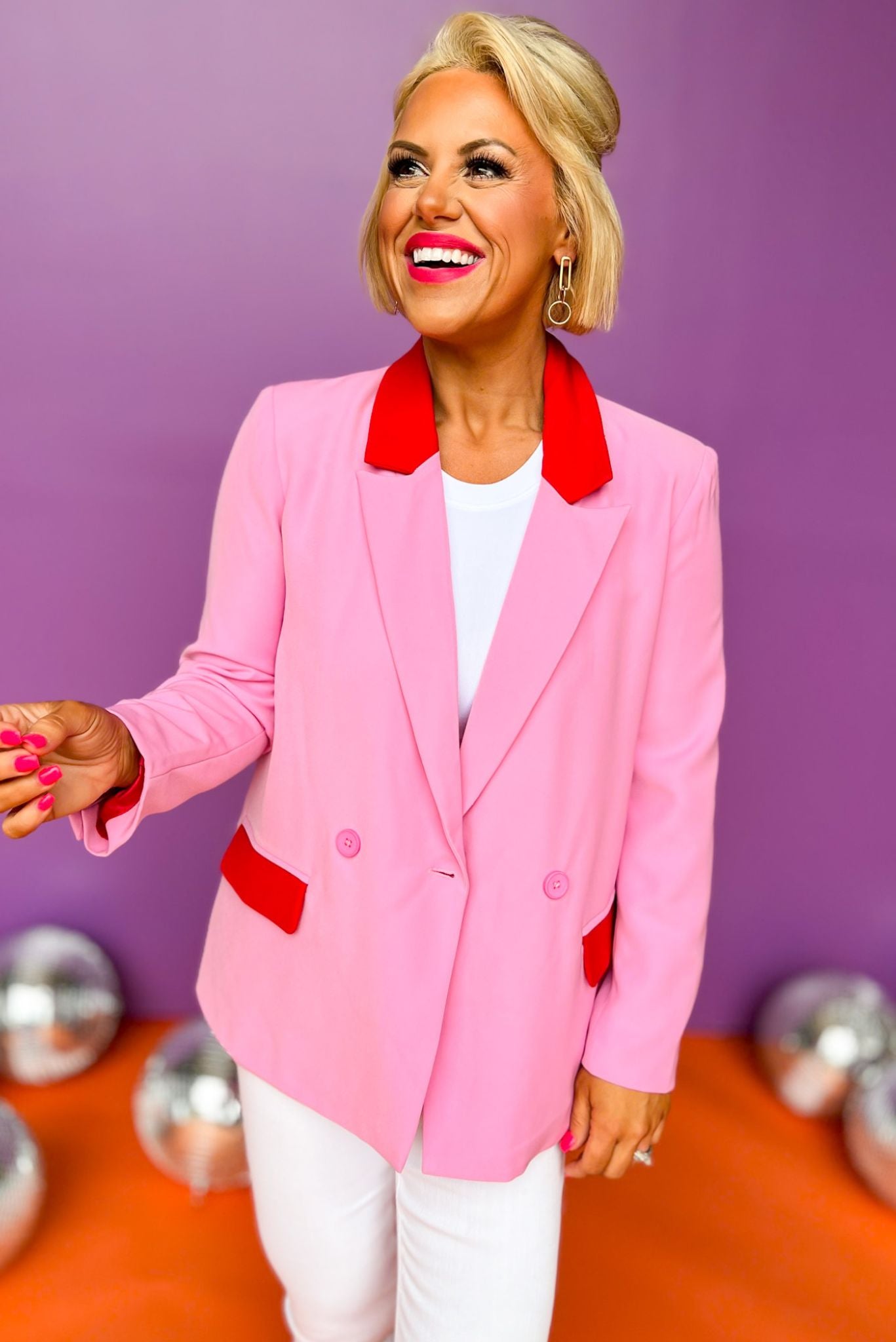 Pink Color Block Oversized Blazer, must have blazer, elevated blazer, fun blazer, office style, bright style, mom style, button blazer, shop style your senses by Mallory Fitzsimmons, ssys by Mallory Fitzsimmons  Edit alt text