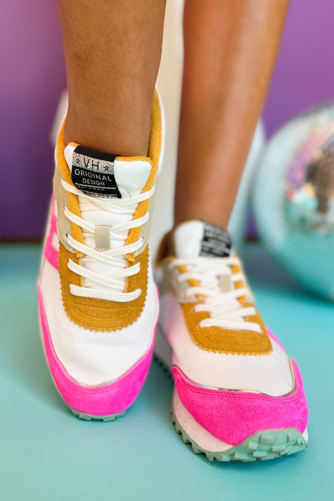 Vintage Havana Mustard Neon Pink Rubber Outsole Sneaker, shoes, sneakers, must have sneaker, vintage havana, mom style, shop style your senses by mallory fitzsimmons, ssys by mallory fitzsimmons