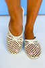 Cream Woven Lattice Mesh Crochet Bow Accent Mules