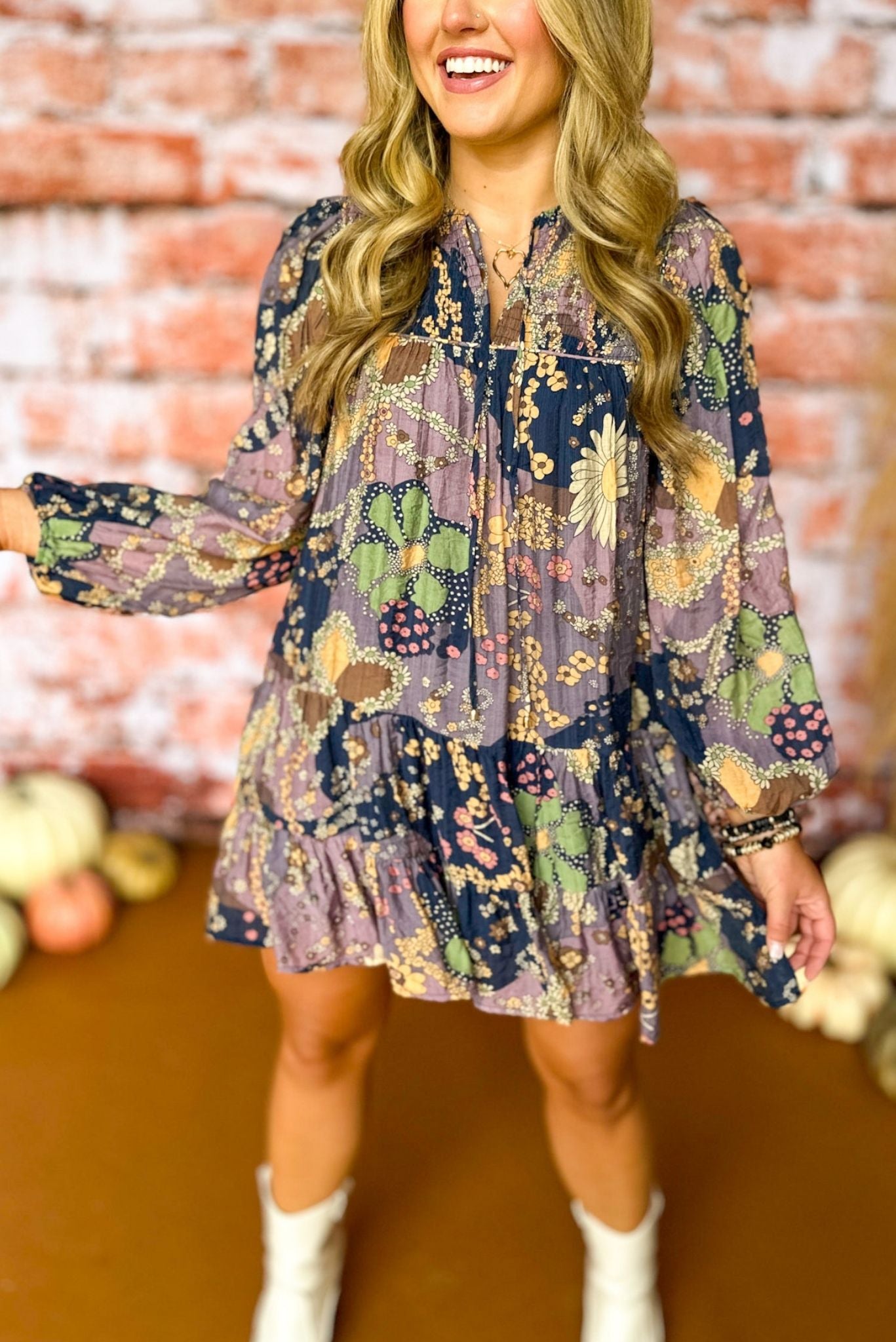Purple Floral Printed V Neck Long Sleeve Skirted Dress, must have dress, must have style, fall style, fall fashion, elevated style, elevated dress, mom style, fall collection, fall dress, shop style your senses by mallory fitzsimmons