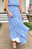 SSYS The Sadie Maxi Skirt In Blue Gingham, ssys skirt, ssys the label, elevated skirt, must have skirt, Fourth of July collection, must have style, mom style, summer style, shop style your senses by MALLORY FITZSIMMONS, ssys by MALLORY FITZSIMMONS