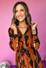 Brown Abstract Printed Button Front Tie Waist Long Sleeve Midi Dress, must have dress, must have style, fall style, fall fashion, elevated style, elevated dress, mom style, fall collection, fall dress, shop style your senses by mallory fitzsimmons