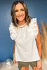 Off White Gathered Ruffle Sleeve Top, top, off white top, short sleeve top, ruffle sleeve top, short ruffle sleeve top, must have top, elevated top, elevated style, summer top, summer style, Shop Style Your Senses by Mallory Fitzsimmons, SSYS by Mallory Fitzsimmons