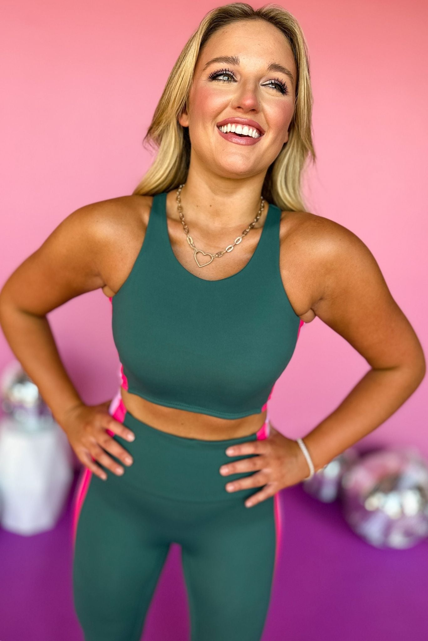 SSYS Olive and Pink Inset Stripe Hunter Green Sports Bra, elevated style, elevated sports bra, must have sports bra, must have style, must have stripes, fall athleisure, mom style, athletic style, SSYS the label, SSYS athleisure, shop style your senses by mallory fitzsimmons