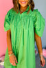 Green Poplin Collared Button Down Frill Puff Sleeve Dress, must have dress, must have style, church style, spring fashion, elevated style, elevated dress, mom style, work dress, shop style your senses by mallory fitzsimmons