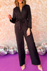 Black Tie Waist Collared Long Sleeve Jumpsuit, waist tie detail, nye outfit, sequin, must have, glam, shop style your senses by mallory fitzsimmons