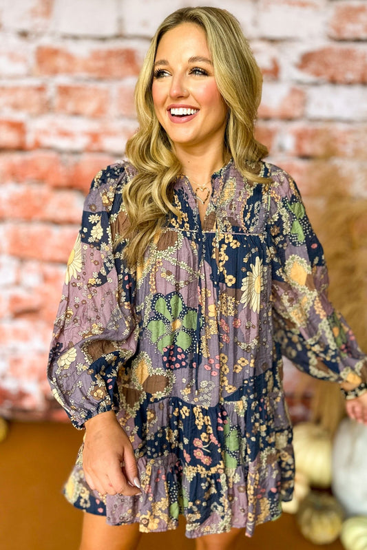  Purple Floral Printed V Neck Long Sleeve Skirted Dress, must have dress, must have style, fall style, fall fashion, elevated style, elevated dress, mom style, fall collection, fall dress, shop style your senses by mallory fitzsimmons
