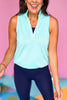 SSYS Aqua Sleeveless Frill V Neck Active Top, Spring athleisure, athleisure, elevated athleisure, must have tank top, athletic tank tops, athletic style, mom style, shop style your senses by mallory fitzsimmons, ssys by mallory fitzsimmons