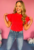 Tomato Red Scalloped Mock Neck Short Ruffle Sleeve Top, must have top, must have style, must have fall, fall collection, fall fashion, elevated style, elevated top, mom style, fall style, shop style your senses by mallory fitzsimmons