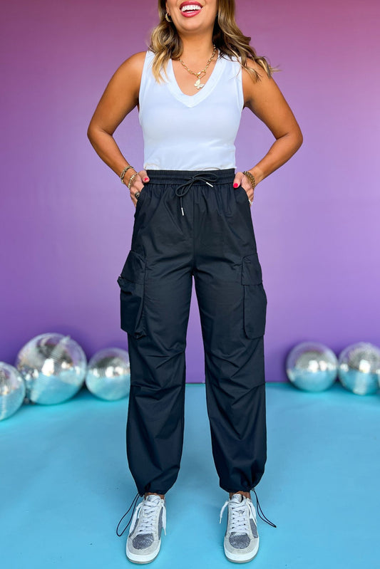 Black Pull On Multi Pocket Cargo Pants, pants, pull on pants, multi pocket pants, cargo pants, black pants, black pull on pants, black multi pocket pants, black cargo pants, must have pants, elevated pants, elevated style, Shop Style Your Senses by Mallory Fitzsimmons, SSYS by Mallory Fitzsimmons