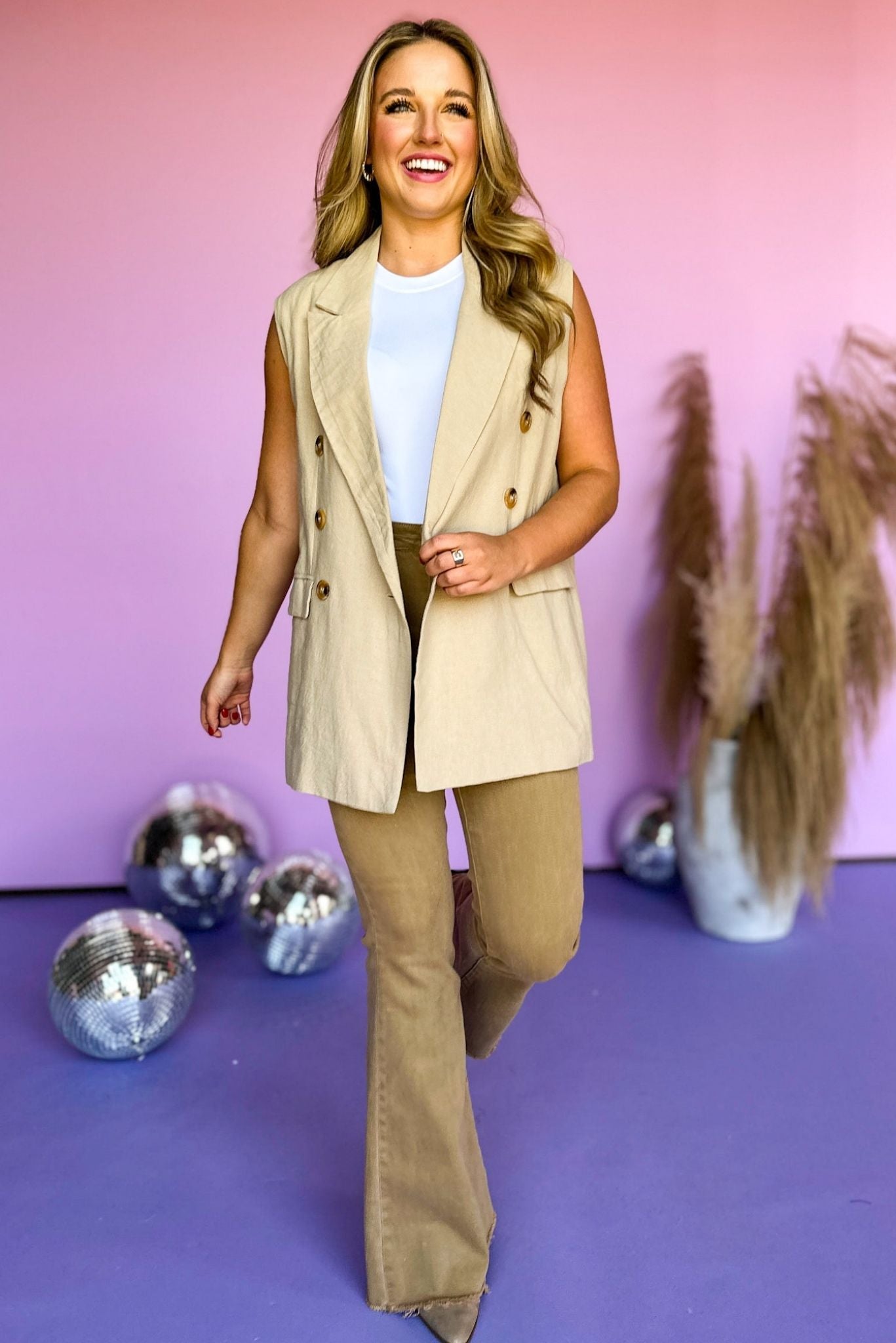 Khaki Linen Collared Blazer Vest, summer vest, mom style, elevated style, shop style your senses by mallory fitzsimmons