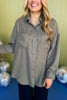 Risen Olive Green Button Front Tencel Long Sleeve Top, must have top, must have style, elevated top, elevated style, mom style, winter top, long sleeve top, winter style, shop style your senses by mallory fitzsimmons
