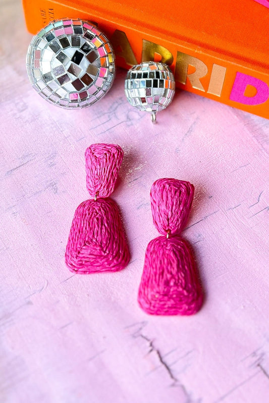 Fuchsia Raffia Wrapped Metal Dangle Earrings, Accessory, Earrings, Shop Style Your Senses by Mallory Fitzsimmons