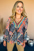Black Patchwork Printed Lurex Split Neck Long Sleeve Top, printed top, must have top, must hve print, must have fall, fall fashion, fall top, fall style, elevated style, elevated top, shop style your senses by mallory fitzsimmons