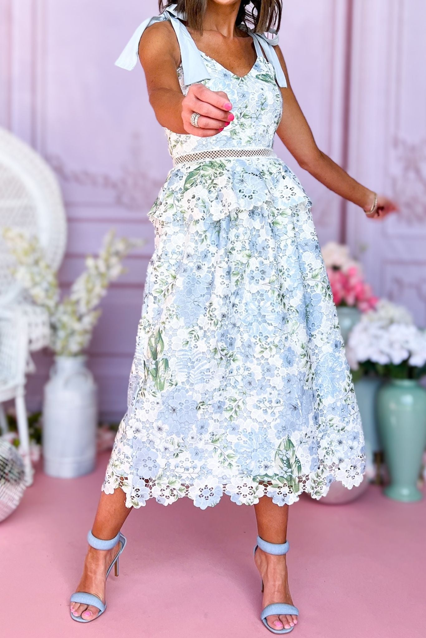 Blue Multi Crochet Lace Ruffle Midi Dress – SSYS
