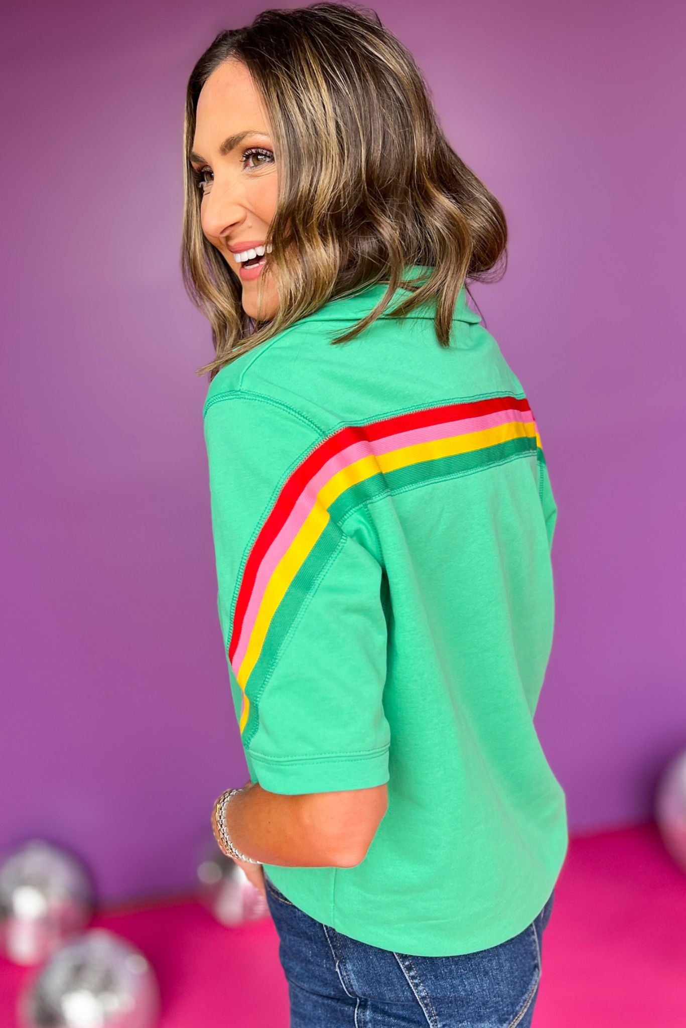 Green Wide Placket Striped Band Top, top, short sleeve top, green, green top, wide placket, wide placket top, stripes, striped top, band, band top, must have top, elevated top, elevated style, summer top, summer style, Shop Style Your Senses by Mallory Fitzsimmons, SSYS by Mallory Fitzsimmons