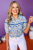 Blue Floral Fringed Yoke Collared Top, printed top, must have top, must have style, summer style, spring fashion, elevated style, elevated top, mom style, shop style your senses by mallory fitzsimmons, ssys by mallory fitzsimmons