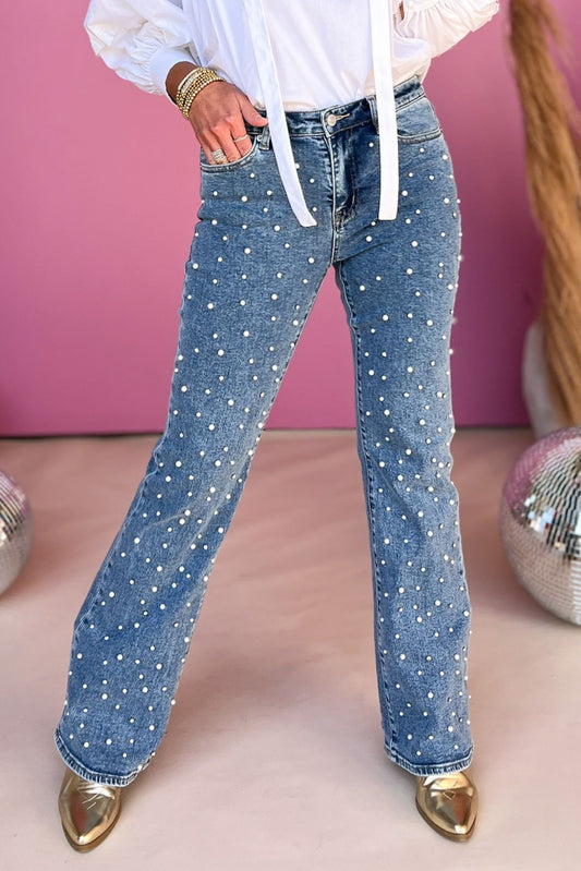 Mica Pearl Embellished High Rise Wide Leg Denim, pearl jeans, elevated jeans, must have jeans, must have style, concert style, spring fashion, elevated style, elevated denim, mom style, shop style your senses by mallory fitzsimmons, ssys by mallory fitzsimmons