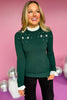 Hunter Green Embellished Ruffle Long Sleeve Sweater, must have sweater, must have style, fall style, fall fashion, elevated style, elevated dress, mom style, fall collection, fall sweater, shop style your senses by mallory fitzsimmons