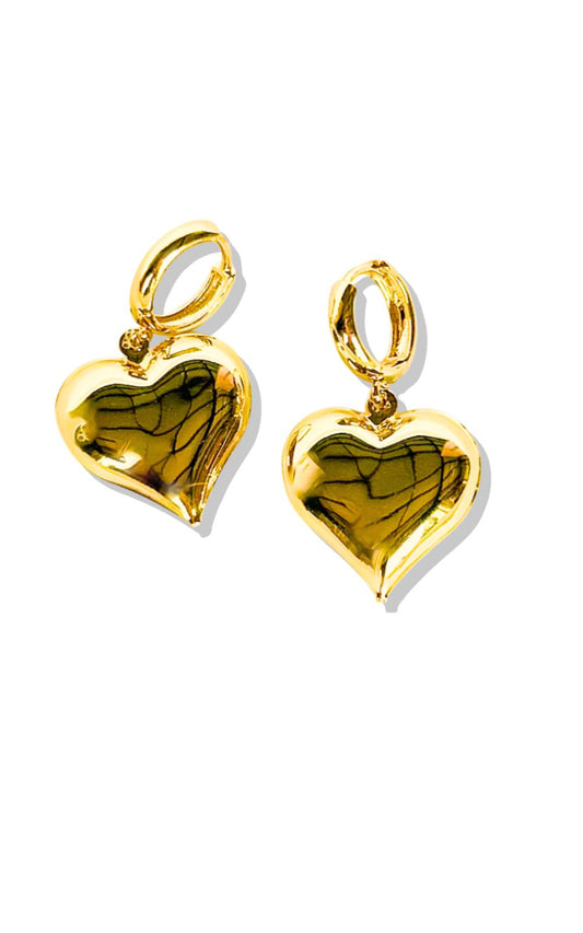 Gold Medium Hoop Heart Pendant Earrings