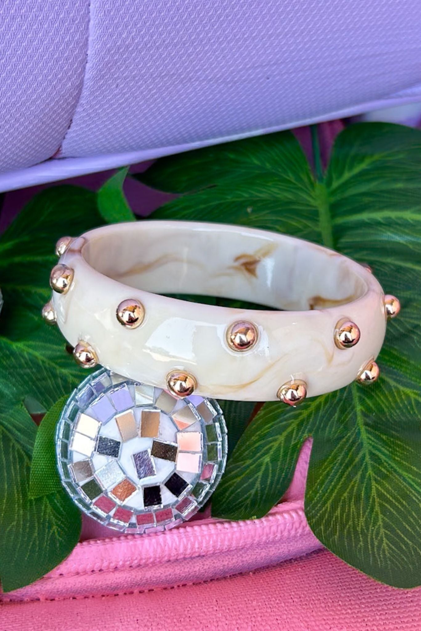 Ivory Metal Ball Resin Bangle Bracelet, accessory, bracelet, must have bracelet, spring accessory, summer accessory, shop style your senses by mallory fitzsimmons, ssys by mallory fitzsimmons