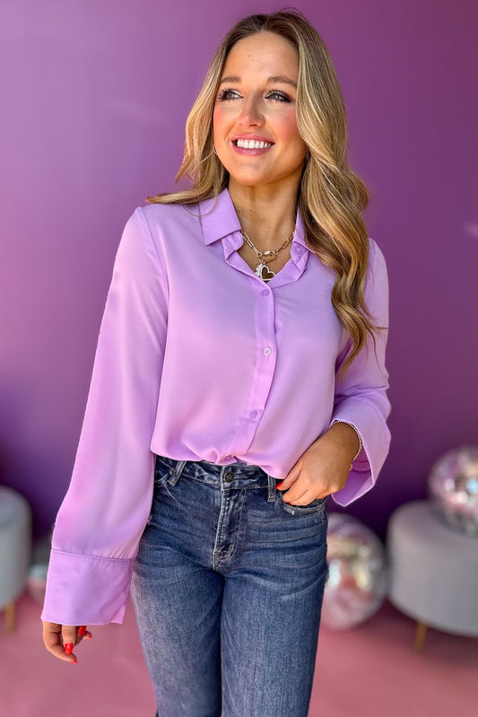 Lavender Asymmetric Hem Long Sleeve Button Down Top, must have top, must have style, office style, winter fashion, elevated style, elevated top, mom style, work top, shop style your senses by mallory fitzsimmons