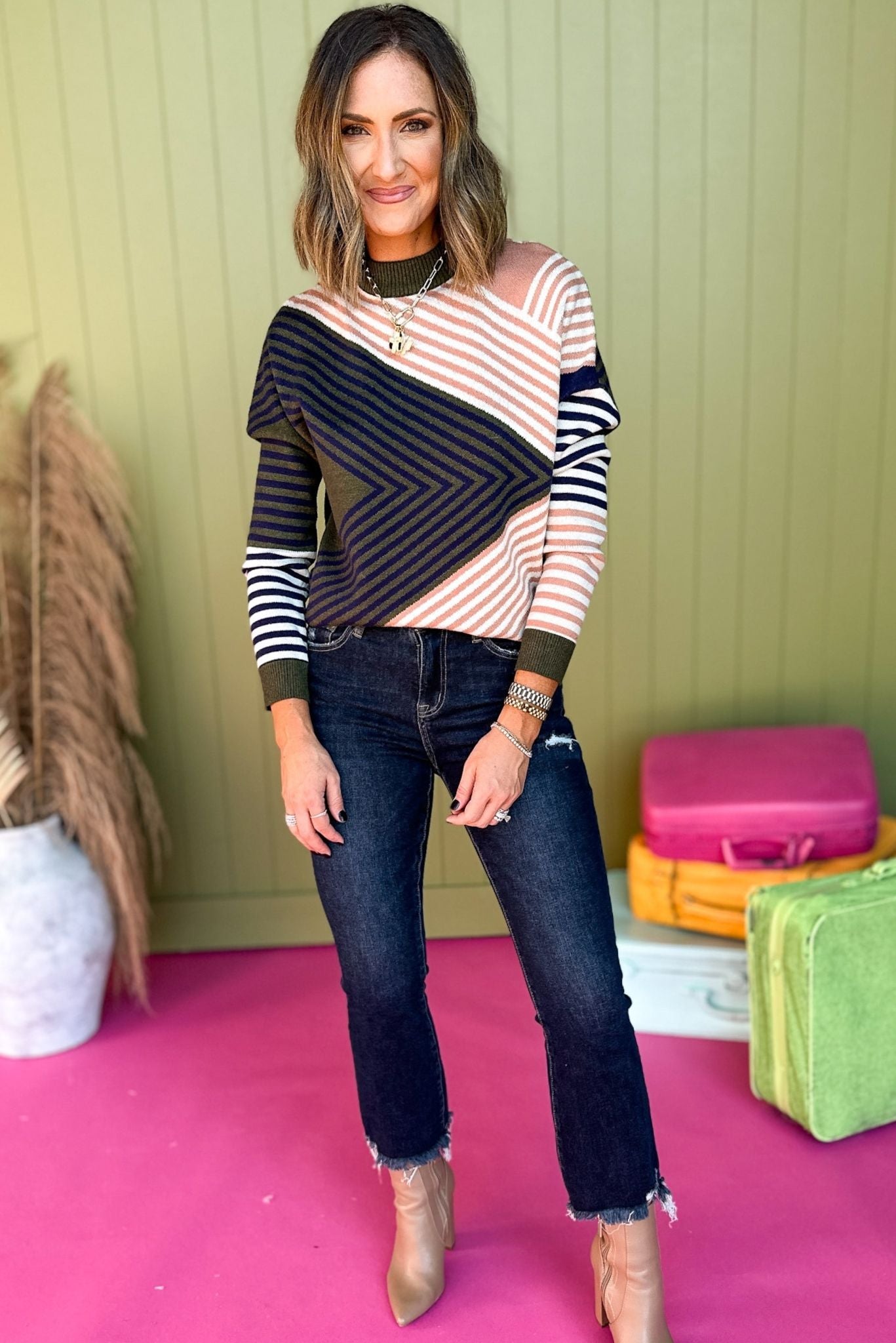 Asymmetrical striped sweater hotsell