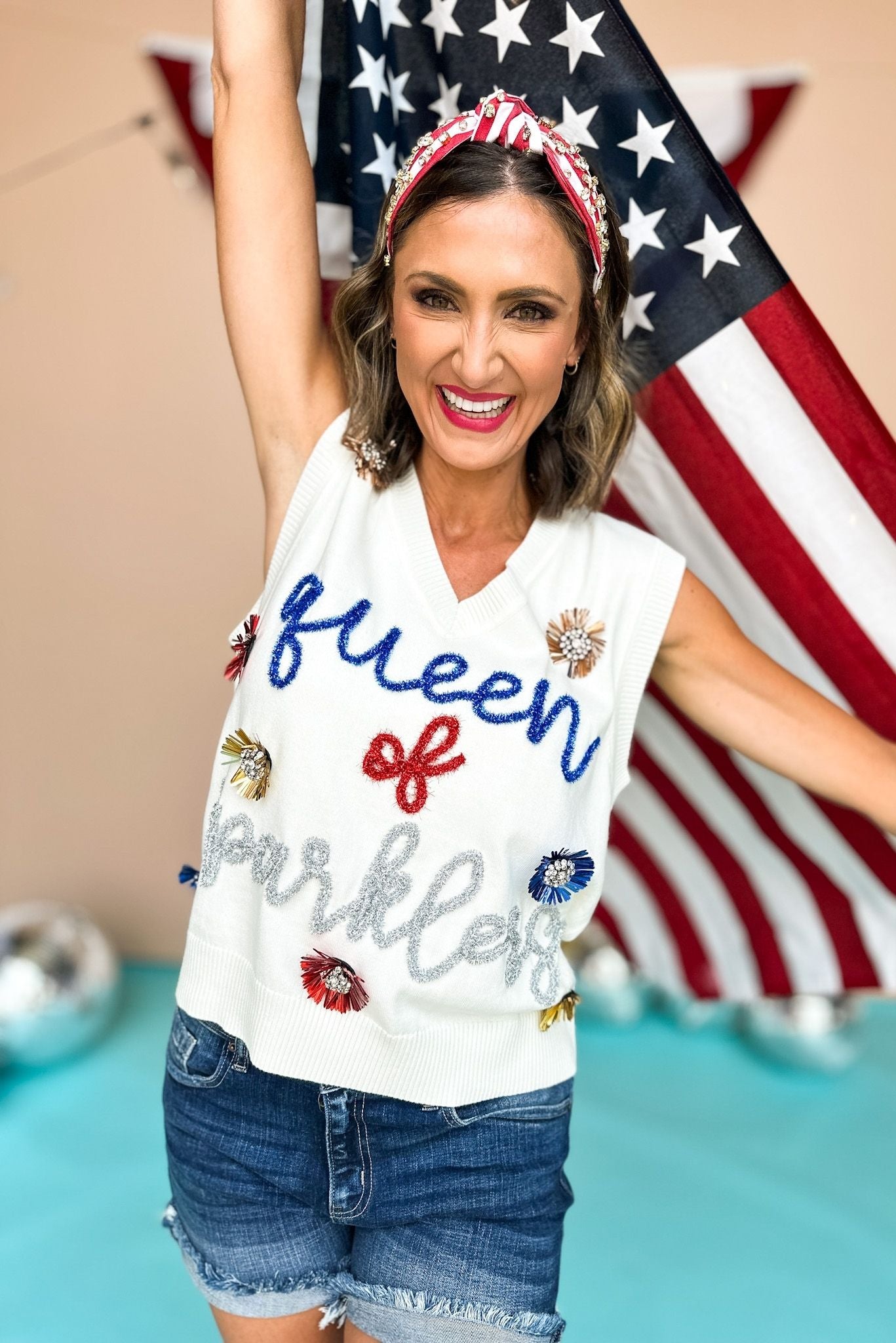 Queen Of Sparklers Sweater Tank by Queen Of Sparkles, Sweater Tank, Fourth of July, Summer Style, Mom Style, Shop Style Your Senses by Mallory Fitzsimmons