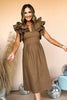  Brown Ruffled Sleeve Tie Back Midi Dress, mom style, mom chic, carpool chic, elevated style, must have dress, fall style, fall dress, transition piece, staple piece, shop style your senses by mallory fitzsimmons