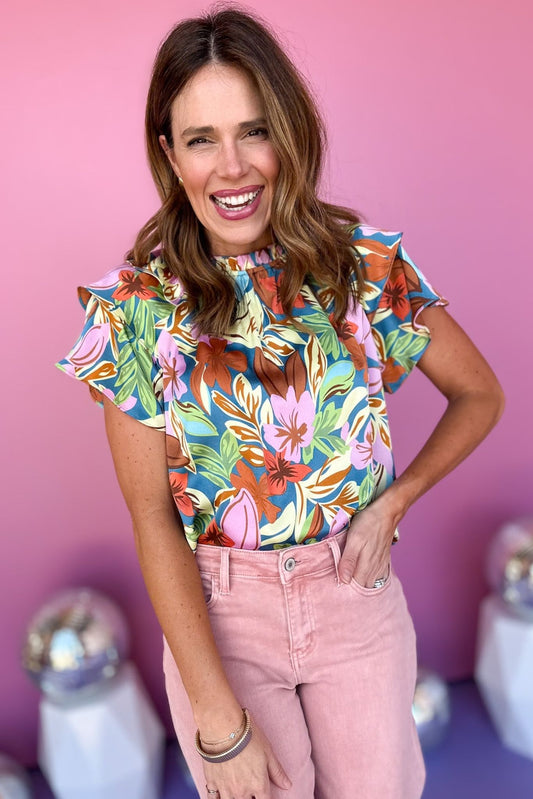 Teal Multi Floral Print Short Sleeve Top, printed top, must have top, must have style, brunch style, summer style, spring fashion, elevated style, elevated top, mom style, shop style your senses by mallory fitzsimmons, ssys by mallory fitzsimmons