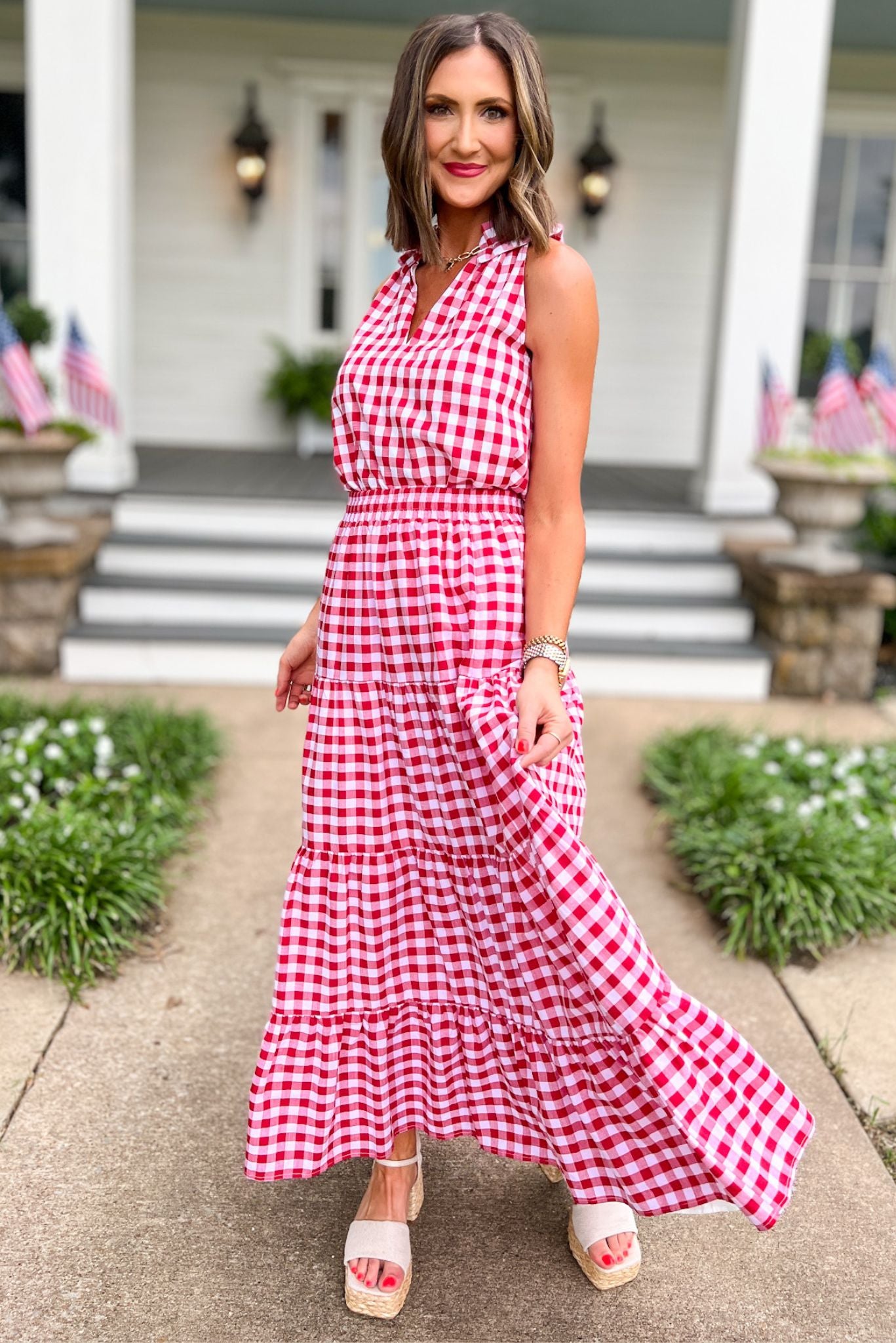 SSYS The Sadie Maxi Skirt In Red Gingham, ssys skirt, ssys the label, elevated skirt, must have skirt, Fourth of July collection, must have style, mom style, summer style, shop style your senses by MALLORY FITZSIMMONS, ssys by MALLORY FITZSIMMONS