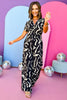 Black Collared Short Sleeve Button Down Tie Jumpsuit, must have jumpsuit, printed jumpsuit, spring fashion, elevated jumpsuit, mom style, affordable fashion, brunch style, shop style your senses by mallory fitzsimmons, ssys by mallory fitzsimmons