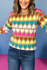 Mocha Multi Color Heart Knit Long Sleeve Sweater, elevated style, elevated sweater, must have sweater, must have style, must have print, printed sweater, heart sweater, fall style, fall fashion, mom style, fun mom sweater, shop style your senses by mallory fitzsimmons