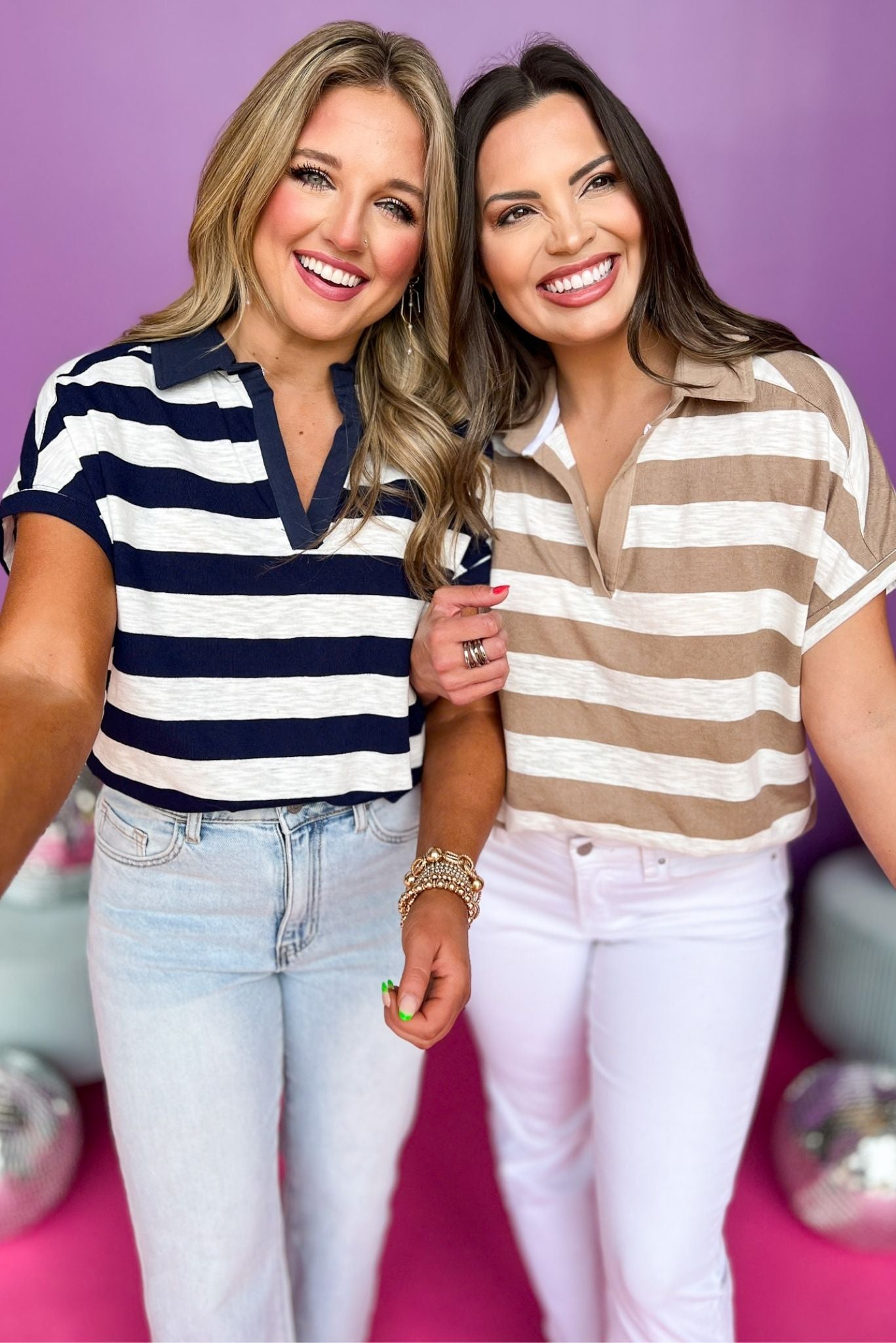 Navy Stripe Collared Knit Top, stripe top, split neck top, must have top, must have style, brunch style, summer style, spring fashion, elevated style, elevated top, mom style, shop style your senses by mallory fitzsimmons, ssys by mallory fitzsimmons