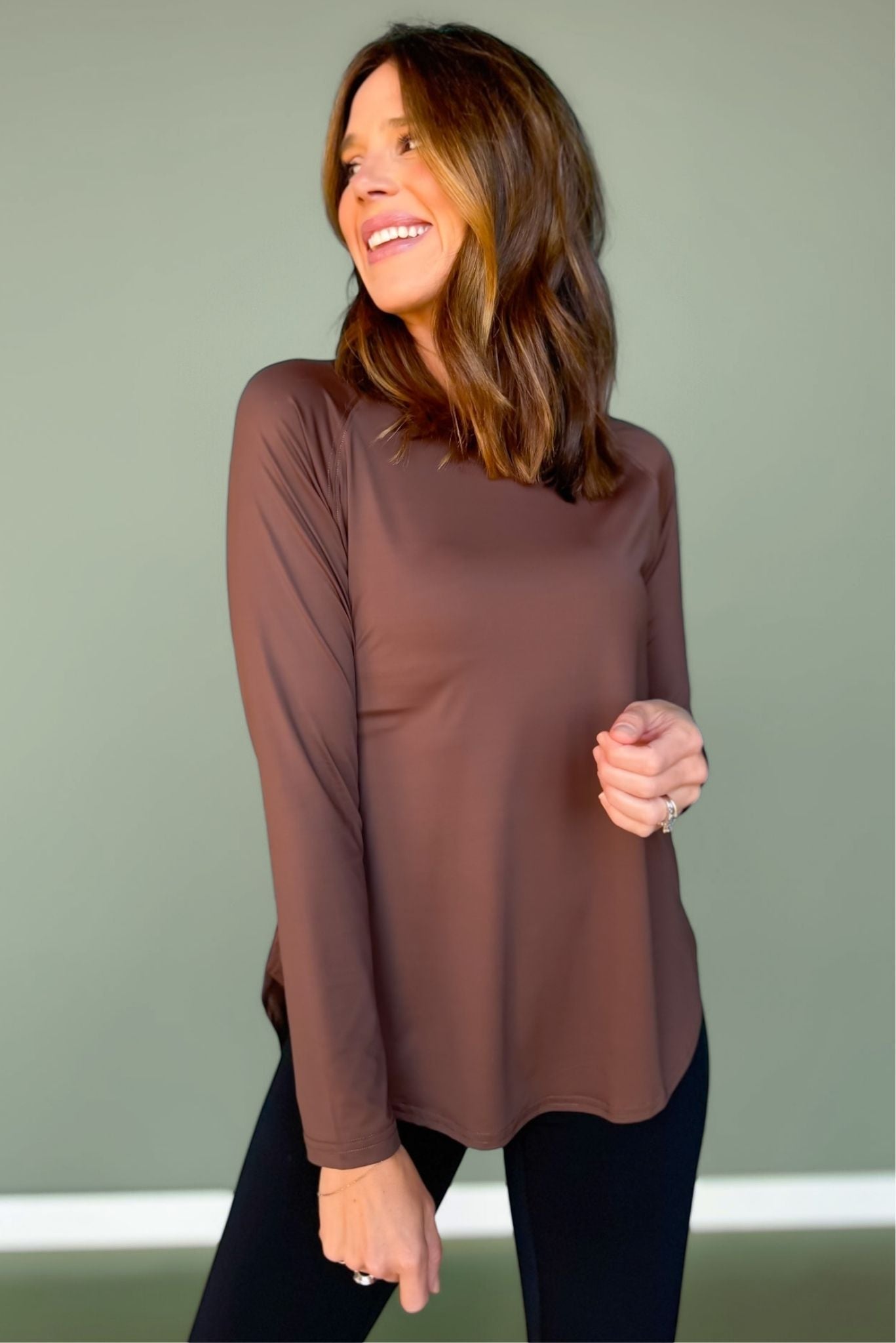 SSYS Long Sleeve Mesh Back Active Top In Brown