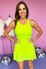 Neon Yellow Pleated Pull On Tennis Skort, bright skort, athletic skirt, neon skirt, mom style, shop style your senses by mallory fitzsimmons