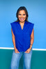 SSYS Audrey Shoulder Pad Cap Sleeve Poplin Button Down Top In Royal
