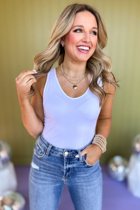 White Seamless V Neck Tank *FINAL SALE* *Final Sale*, must have tank, basic tank, elevated basic, layering piece, must have basic, mom style, shop style your senses by mallory fitzsimmons, ssys by mallory fitzsimmons