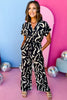 Black Collared Short Sleeve Button Down Tie Jumpsuit, must have jumpsuit, printed jumpsuit, spring fashion, elevated jumpsuit, mom style, affordable fashion, brunch style, shop style your senses by mallory fitzsimmons, ssys by mallory fitzsimmons