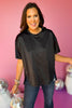 Black Round Neck Short Sleeve Split Hem Knit Top, must have top, must have style, fall style, fall fashion, elevated style, elevated top, mom style, fall collection, fall top, shop style your senses by mallory fitzsimmons