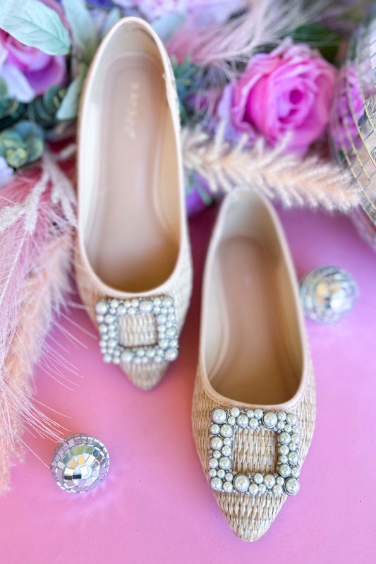 Natural Woven Pearl Embellished Square Flat, shoes, flats, must have shoes, elevated shoes, pearl flats, shop style your senses by mallory fitzsimmons