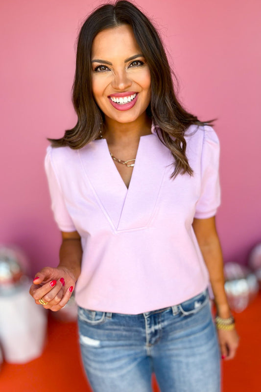 SSYS The Short Sleeve Ellie Top In Lilac, ssys the label, ssys top, the ellie top, must have top, elevated top, spring top, summer top, mom style, elevated style, office top, everyday top, shop style your senses by Mallory Fitzsimmons, ssys by Mallory Fitzsimmons 