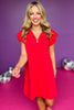 SSYS The Reese Flutter Sleeve Air Dress In Red, ssys the label, ssys dress, elevated dress, must have dress, must have basic, lightweight fabric, ruffle dress, elevated style, summer style, summer dress, mom style, shop style your senses by MALLORY FITZSIMMONS, ssys by MALLORY FITZSIMMONS