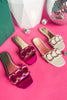 Hot Pink Metallic Triple Gold Ring Slide Sandals
