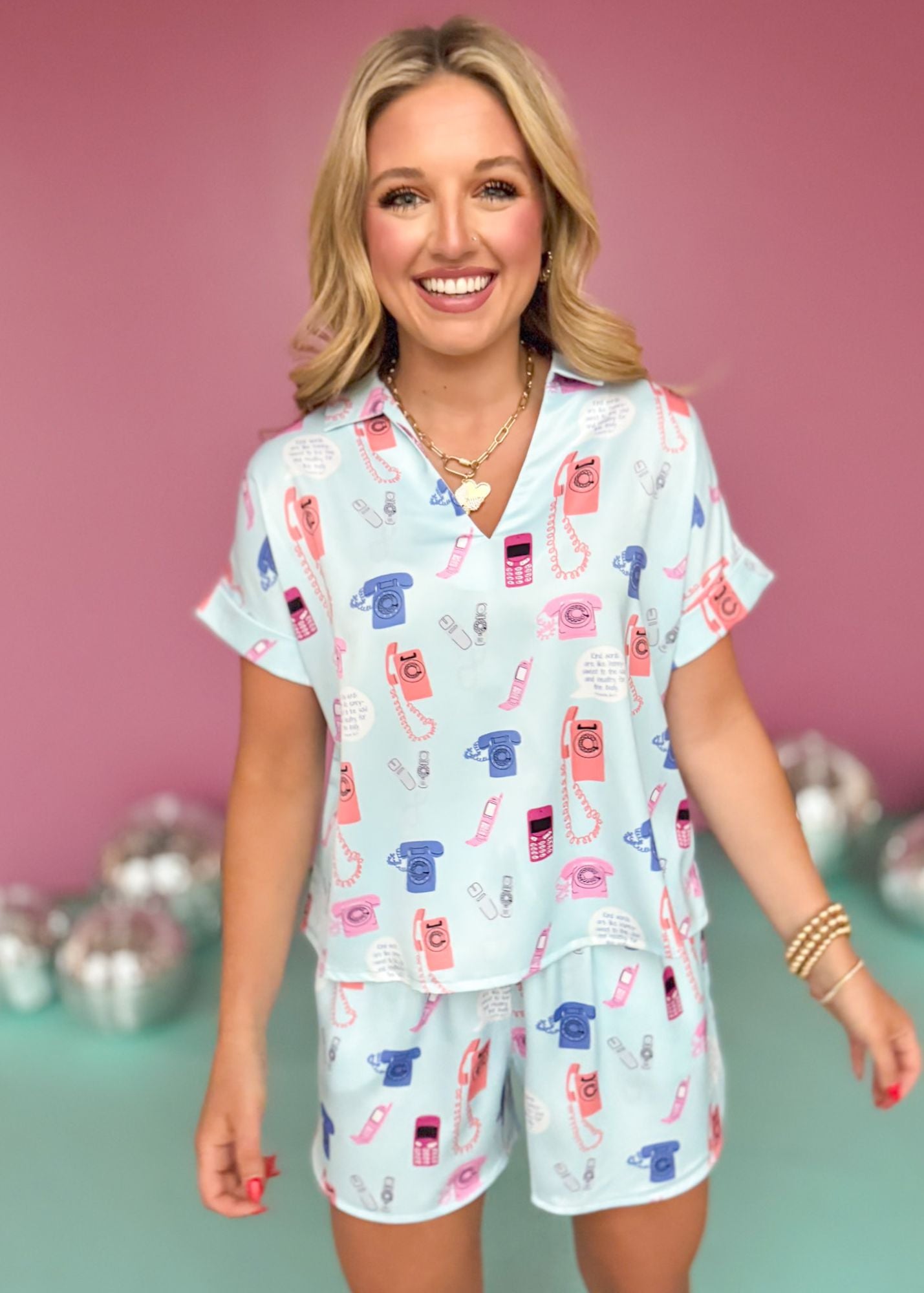 SSYS The Short Sleeve Shorts Set Blakely Pajamas In Phones, pajamas, SSYS the Label, short sleeve shorts pj set, pj set, phone printed pj set, must have pj set, must have pajamas, elevated pajamas, elevated style, summer pajamas, summer style, Shop Style Your Senses by Mallory Fitzsimmons, SSYS by Mallory Fitzsimmons