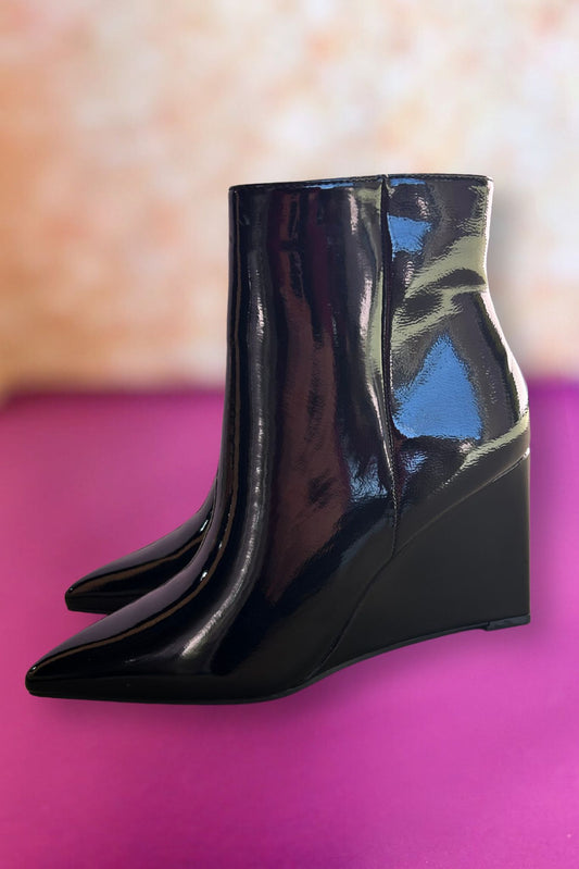 Black Patent Wedge Ankle Bootie