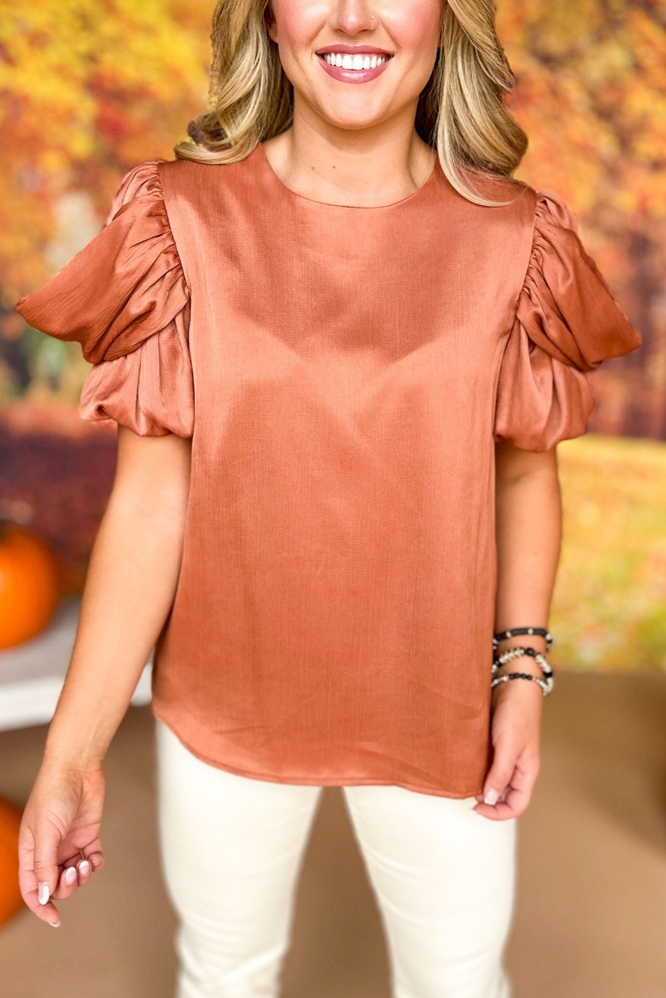 Bronze Ruffled Short Sleeve Top, must have top, must have style, must have fall, fall collection, fall fashion, elevated style, elevated top, mom style, fall style, shop style your senses by mallory fitzsimmons