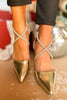 Gold Closed Toe Cross Strap Heels, shoes, must have heels, must have style, holiday heels, shop style your senses by mallory fitzsimmons
